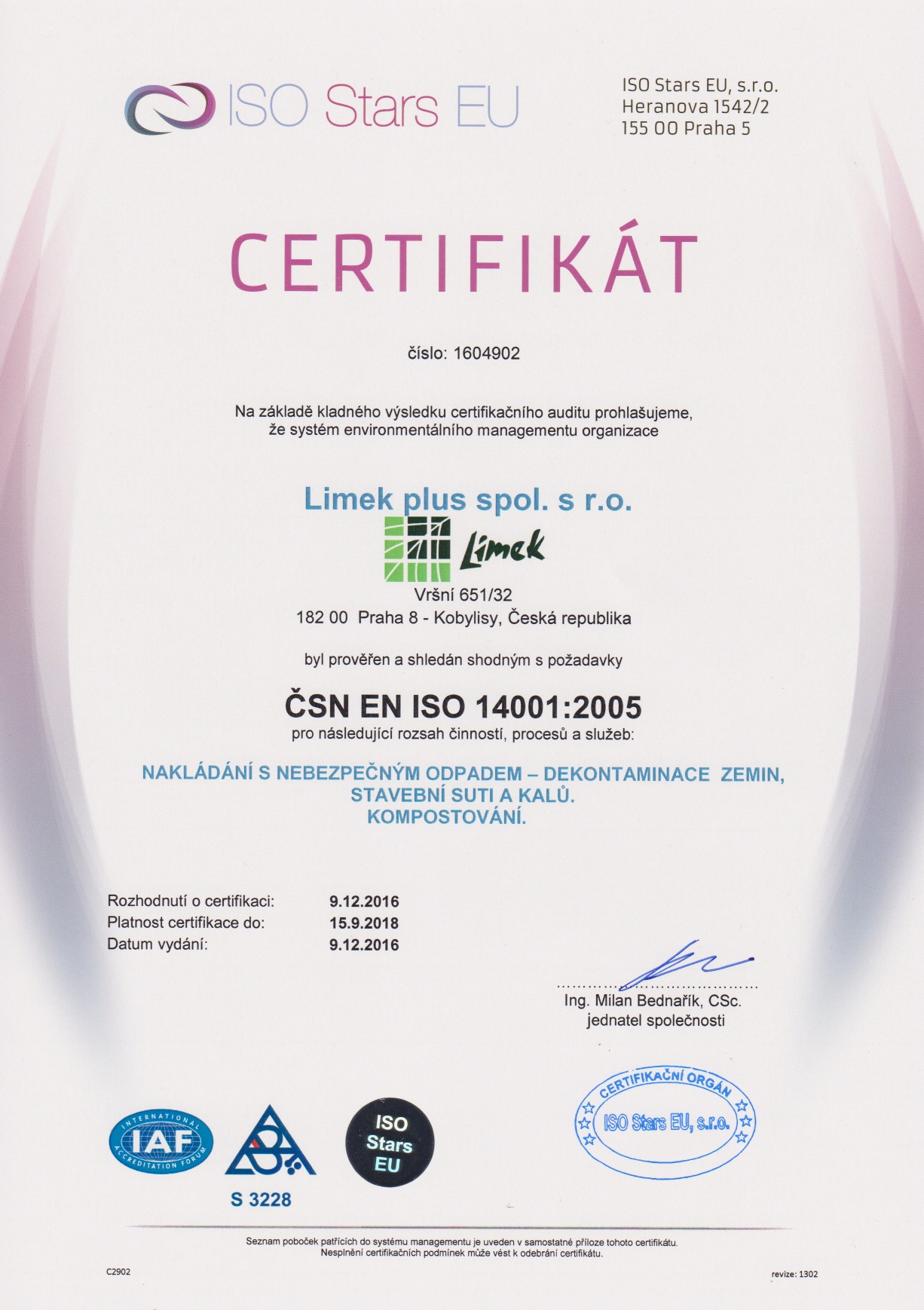 Certifikat ISO 14001:2005